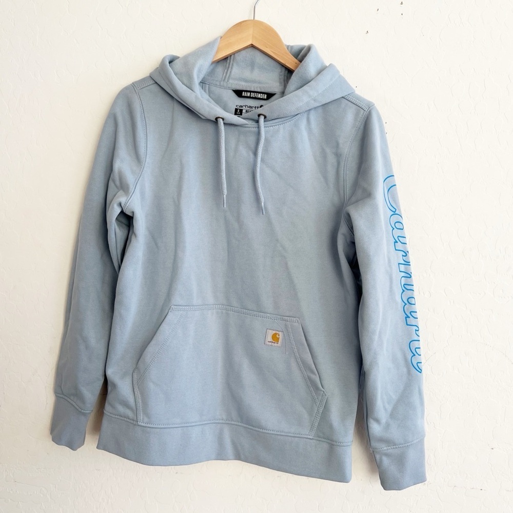 Carhartt Women's Hoodie Rain Defender Relaxed Midweight Graphic Sweatshirt Blue